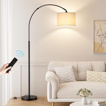 70" Dimmable Arc Floor Lamp with Remote, Color Temp Adjustable | Rotating Head, Foot Switch & Remote, Arched Floor Lamp for Living Room Bedroom Office, Over Couch Arched Light, Beige & Black